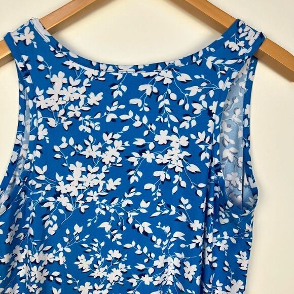 Draper James Sleeveless Tank Dress Ruffle Hem Blue White Floral Print size S / M - Picture 8 of 11